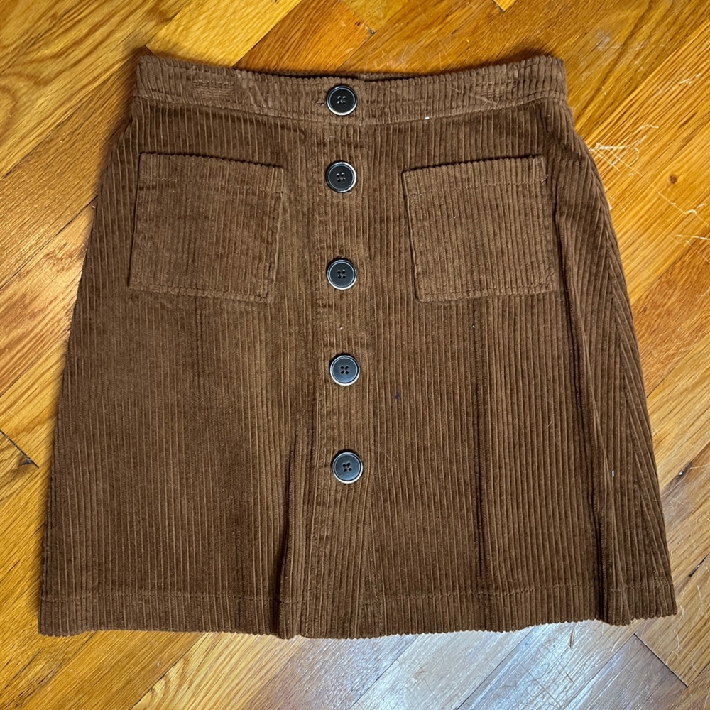 Denim&Co Brown Corduroy Button Up Skirt Size 2